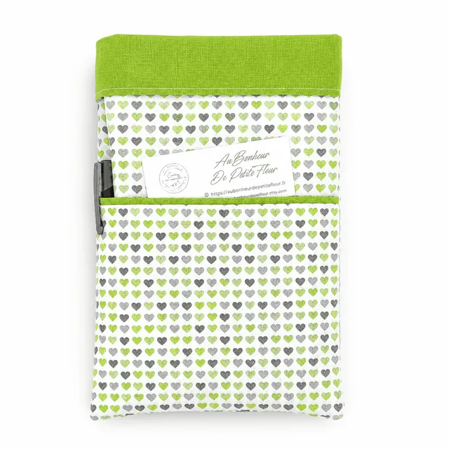 au-bonheur-de-petite-fleur-pochette-livre-poche-verte-c-urs-coton-bio image 1