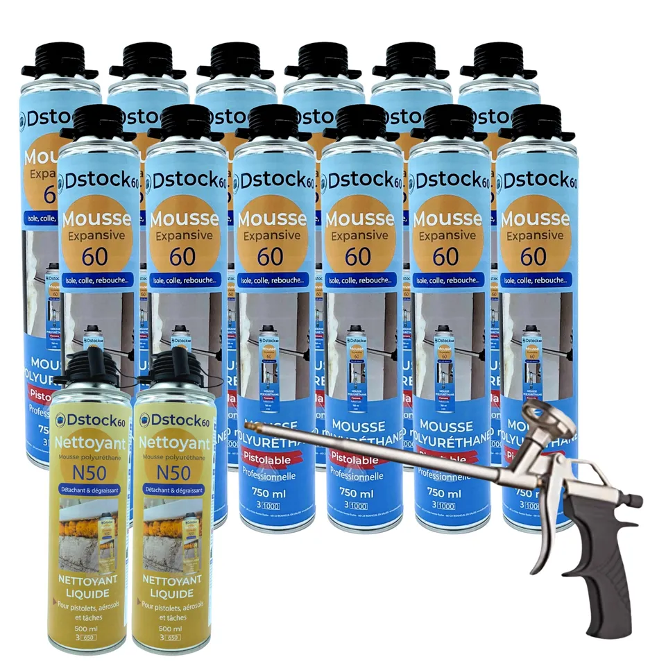 dstock60-mousse-expansive-kit-12x750ml-pistolet-2-nettoyants image 1