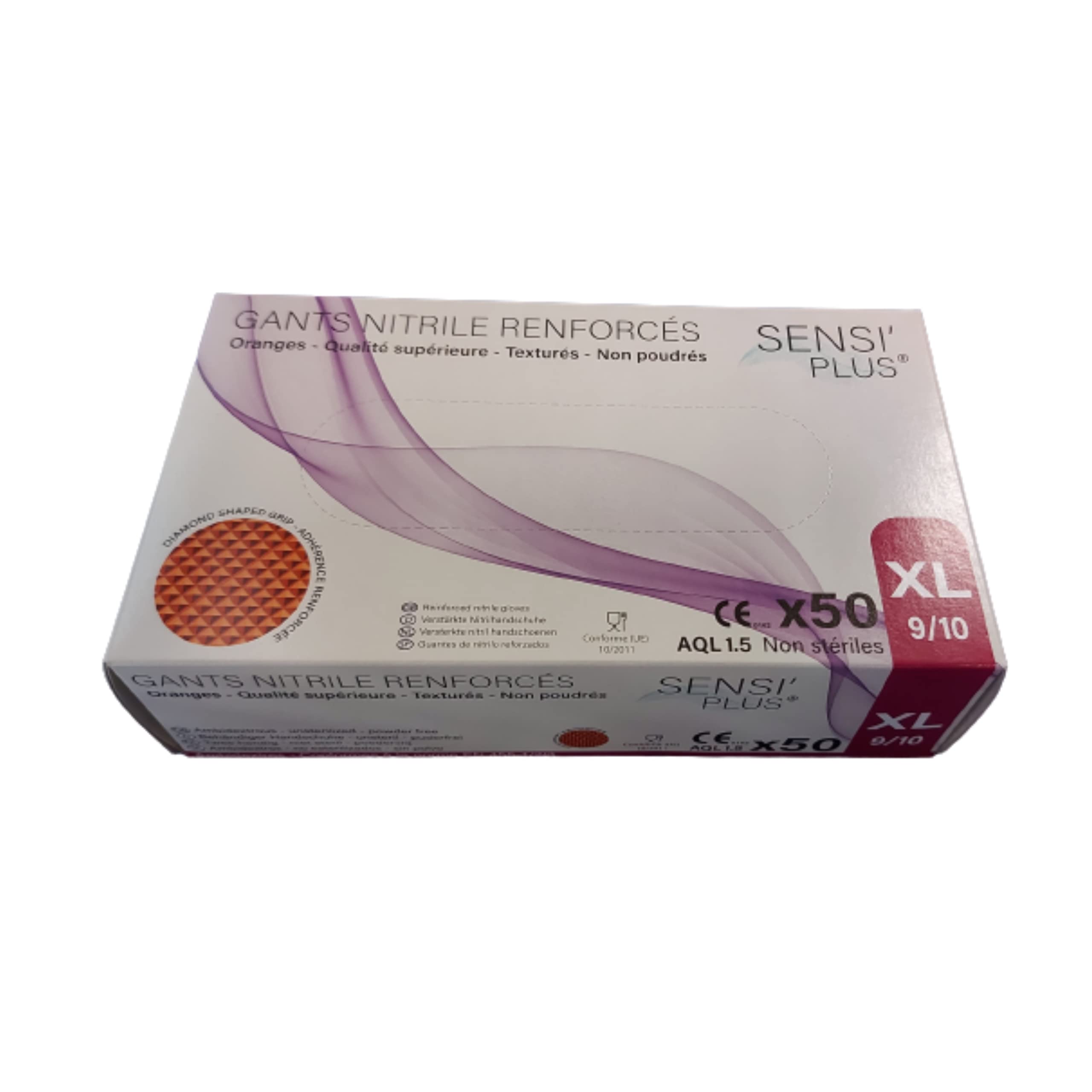 dstock60-sensi-plus-gants-nitrile-orange-xl-texture-diamant-50 image 2
