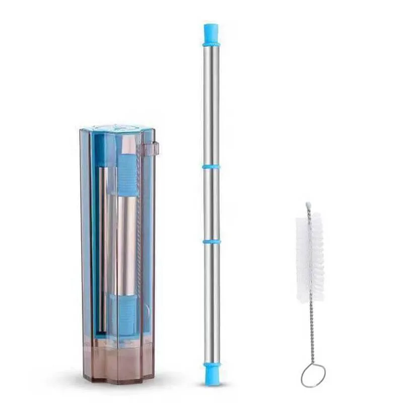 hilloo-paille-inox-boisson-chaude-bleue-21-cm-tui image 1