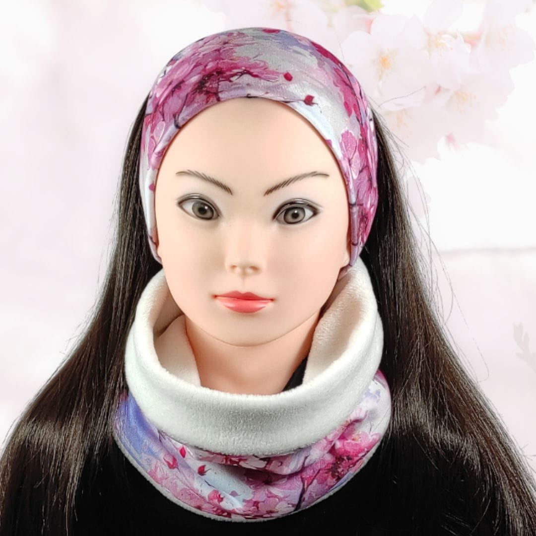 au-bonheur-de-petite-fleur-snood-femme-polaire-fleurs-de-cerisier-oeko-tex image 2