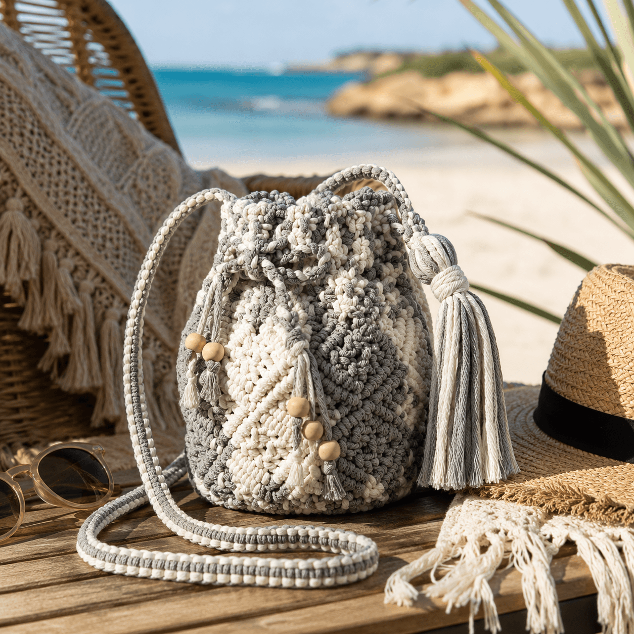 au-bonheur-de-petite-fleur-sac-macram-bandouli-re-gris-blanc-coton-fait-main image 3