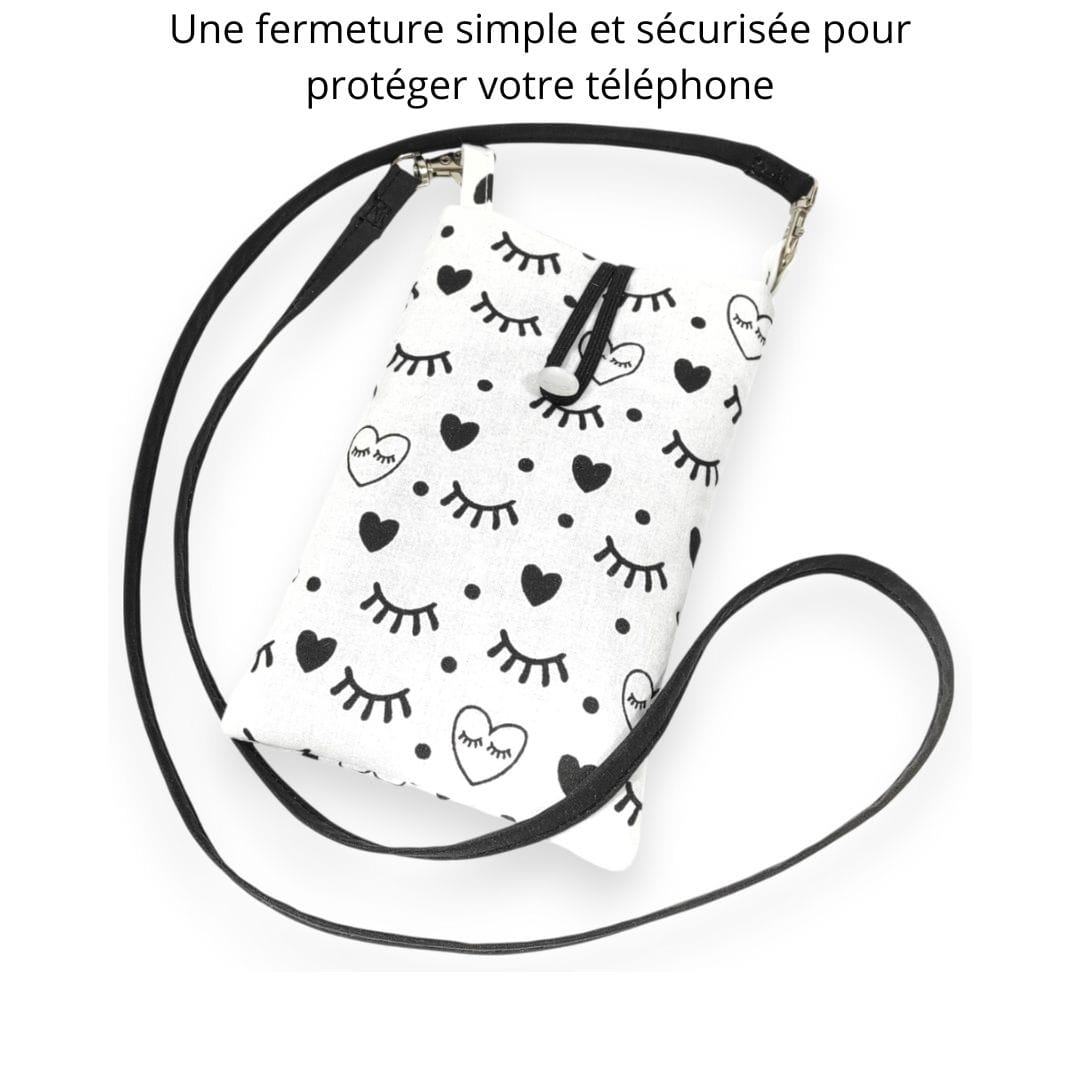au-bonheur-de-petite-fleur-sac-t-l-phone-coton-bio-noir-blanc-bandouli-re image 4