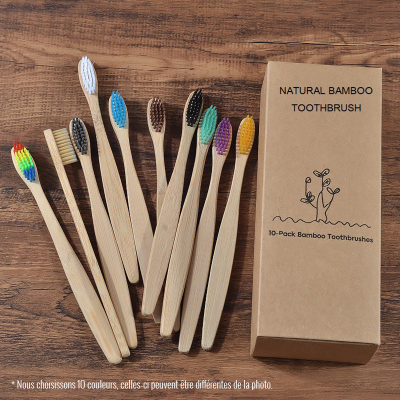 hilloo-brosses-dents-bambou-adulte-brosse-naturel-lot-10-multicolore image 2