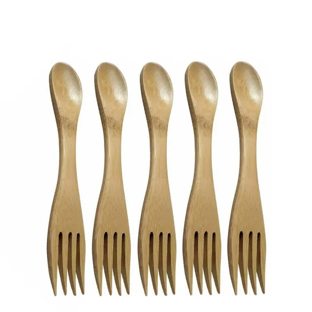 hilloo-couverts-bambou-2-en-1-cuill-re-fourchette-5-pcs-naturel image 1