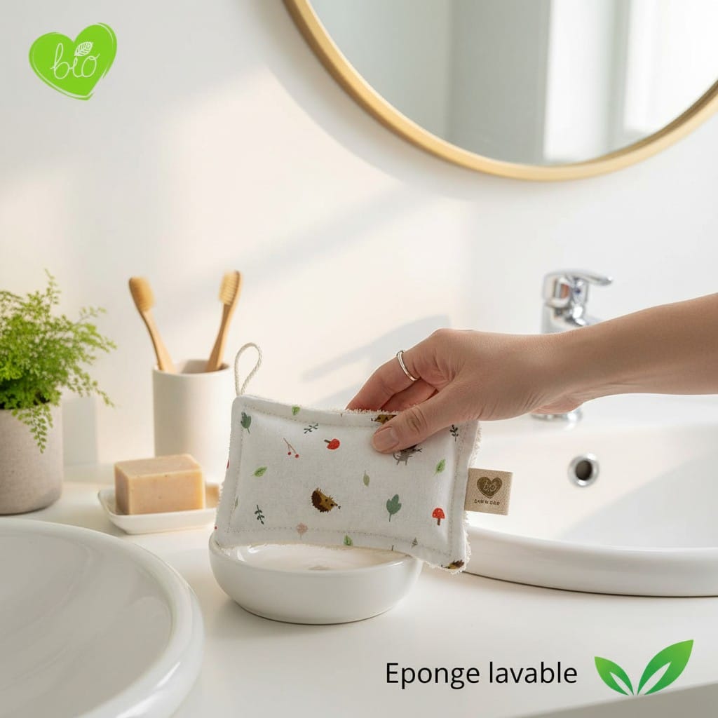 au-bonheur-de-petite-fleur-ponge-lavable-petits-amis-coton-bio-salle-bain image 2