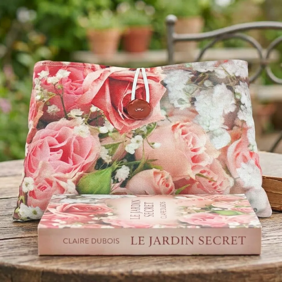 au-bonheur-de-petite-fleur-pochette-livre-poche-roses-oeko-tex-rembourr-e image 1
