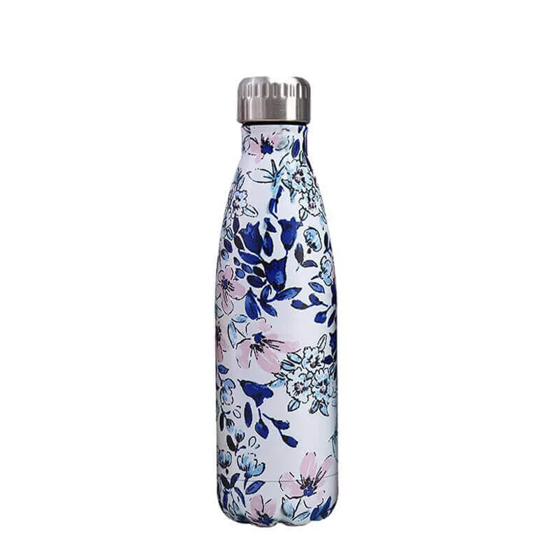 hilloo-fleurs-roses-et-bleues-bouteille-inox-isotherme-500ml image 1