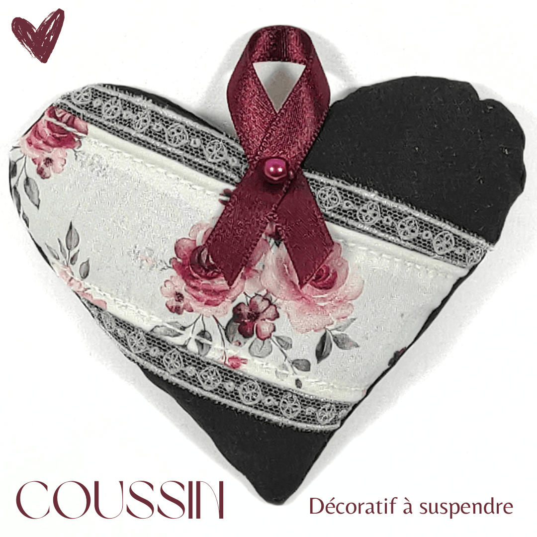 au-bonheur-de-petite-fleur-c-ur-noir-rose-coussin-d-co-coton-11cm image 2