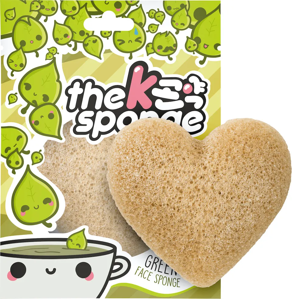 konjac-sponge-company-k-sponge-ponge-visage-coeur-th-vert-antioxydant image 1