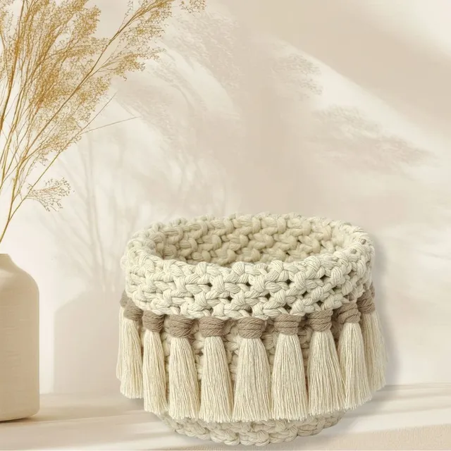 au-bonheur-de-petite-fleur-macram-corbeille-beige-coton-fond-bois-fait-main image 1