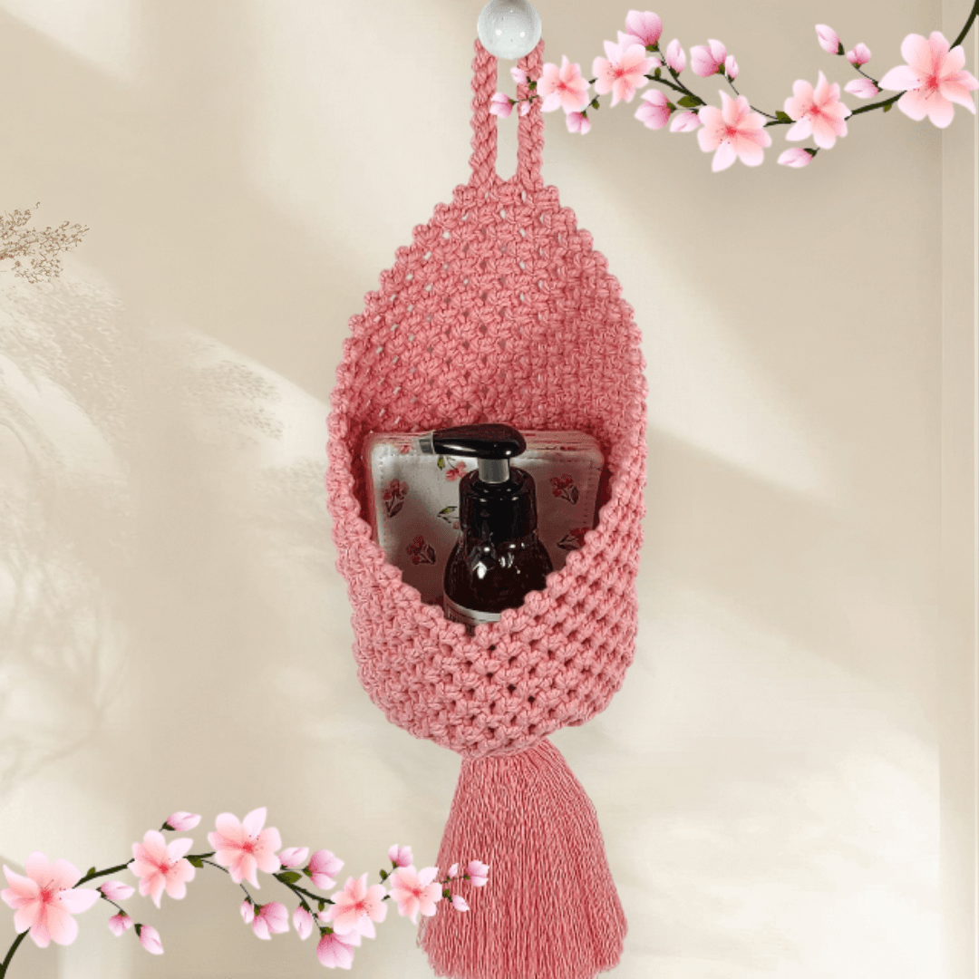 au-bonheur-de-petite-fleur-panier-suspendu-rose-rangement-mural-macram image 3