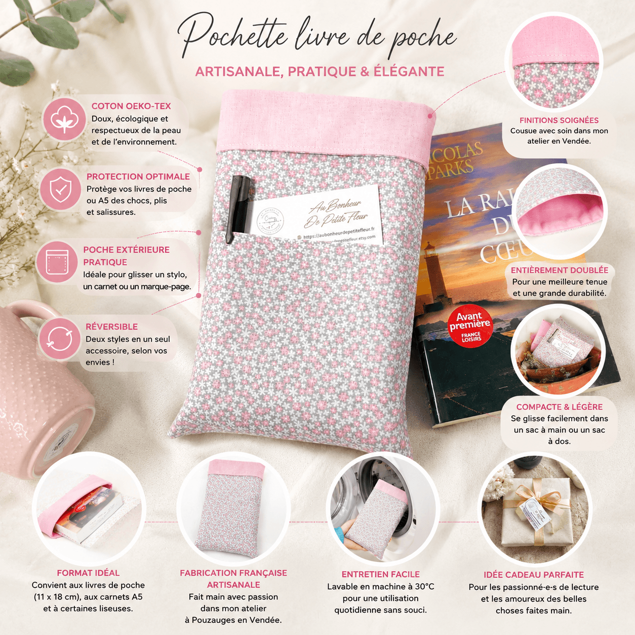 au-bonheur-de-petite-fleur-pochette-livre-poche-rose-mille-fleurs-coton image 2