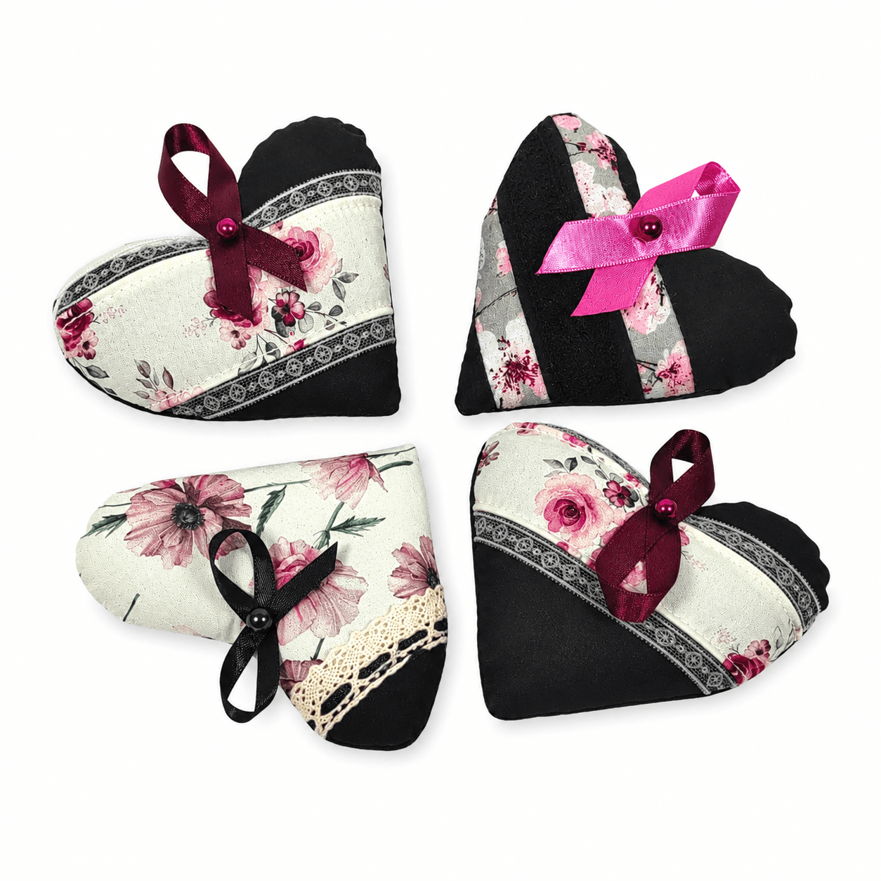 au-bonheur-de-petite-fleur-c-ur-noir-rose-coussin-d-co-coton-11cm image 1