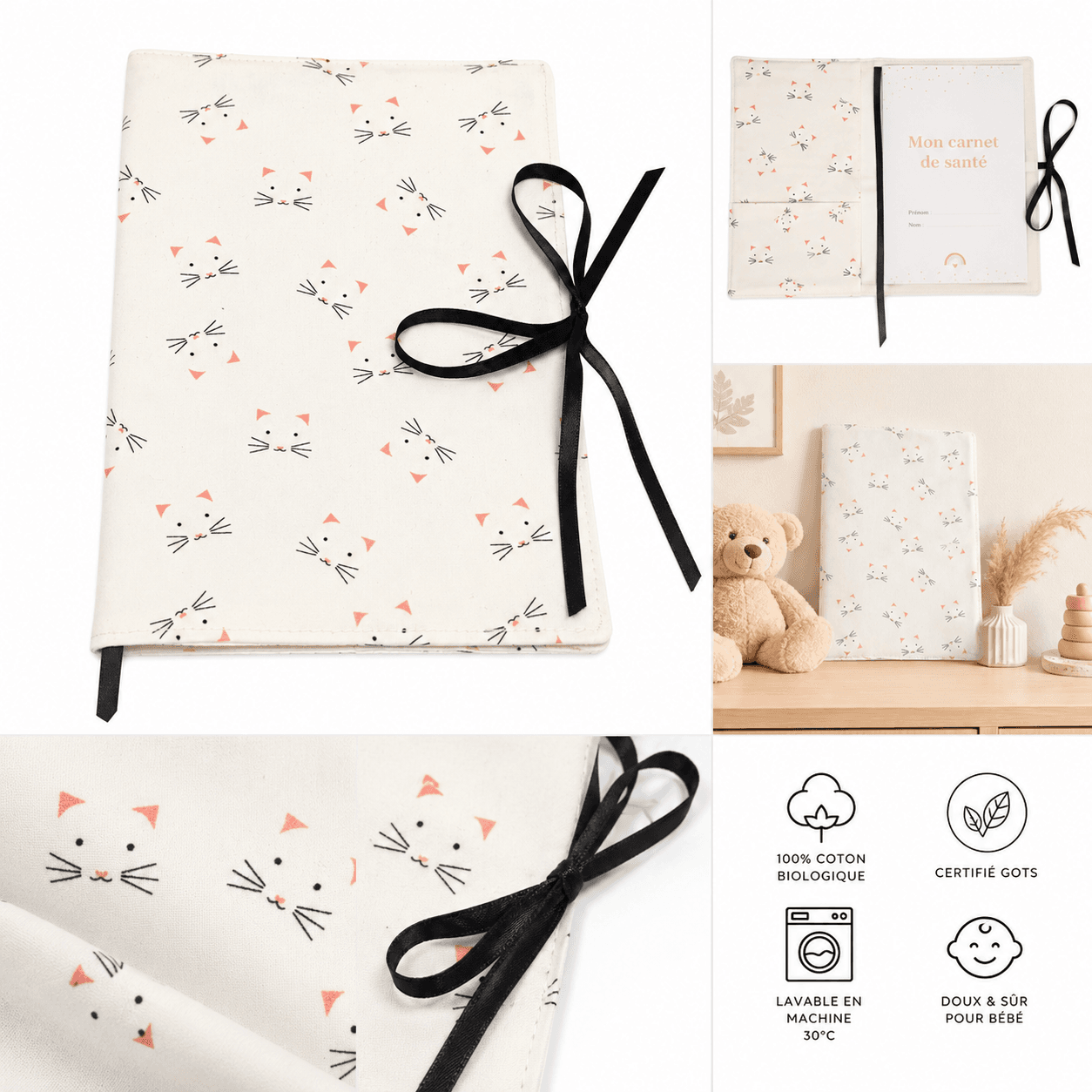 au-bonheur-de-petite-fleur-prot-ge-carnet-sant-b-b-chat-coton-bio-gots image 2