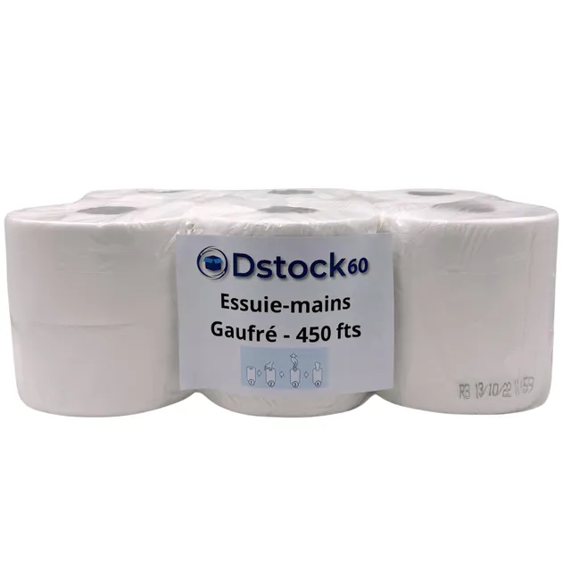 dstock60-essuie-mains-gaufr-blanc-essuie-tout-450-feuilles-x6 image 1