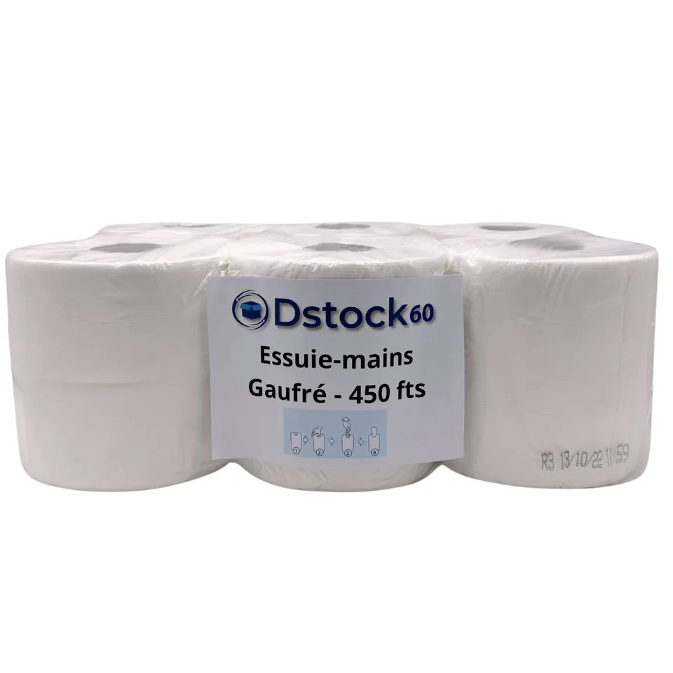 dstock60-essuie-mains-gaufr-blanc-essuie-tout-450-feuilles-x6 image 1