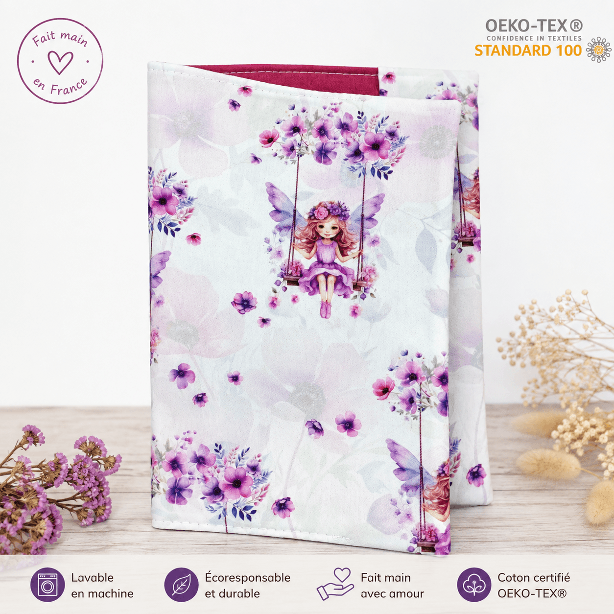 au-bonheur-de-petite-fleur-prot-ge-cahier-tissu-17x22-f-e-violette image 1