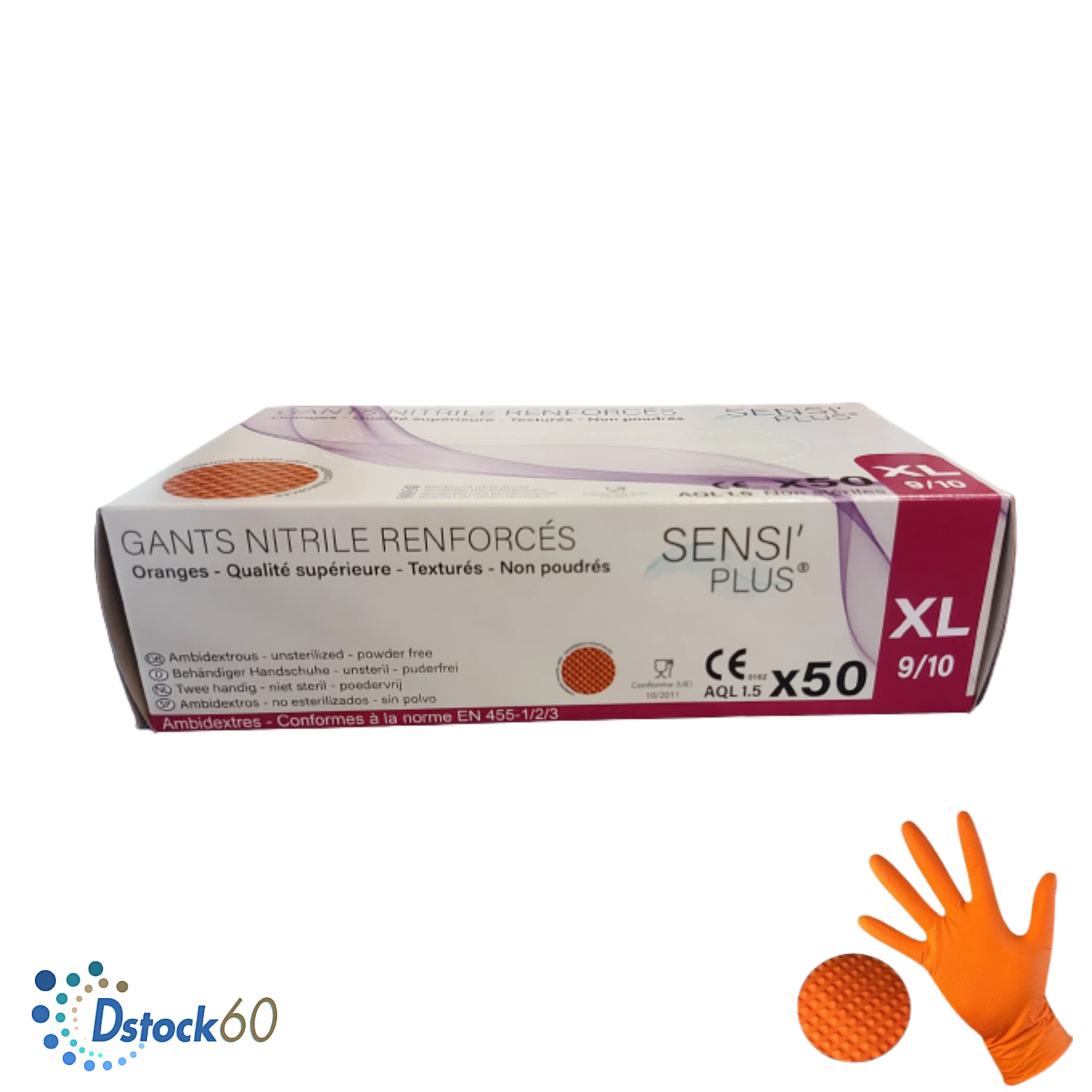 dstock60-sensi-plus-gants-nitrile-orange-xl-texture-diamant-50 image 4