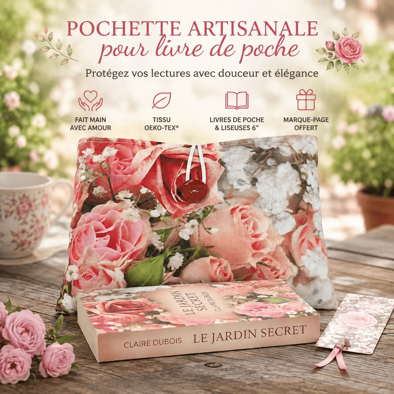 au-bonheur-de-petite-fleur-pochette-livre-poche-roses-oeko-tex-rembourr-e image 2