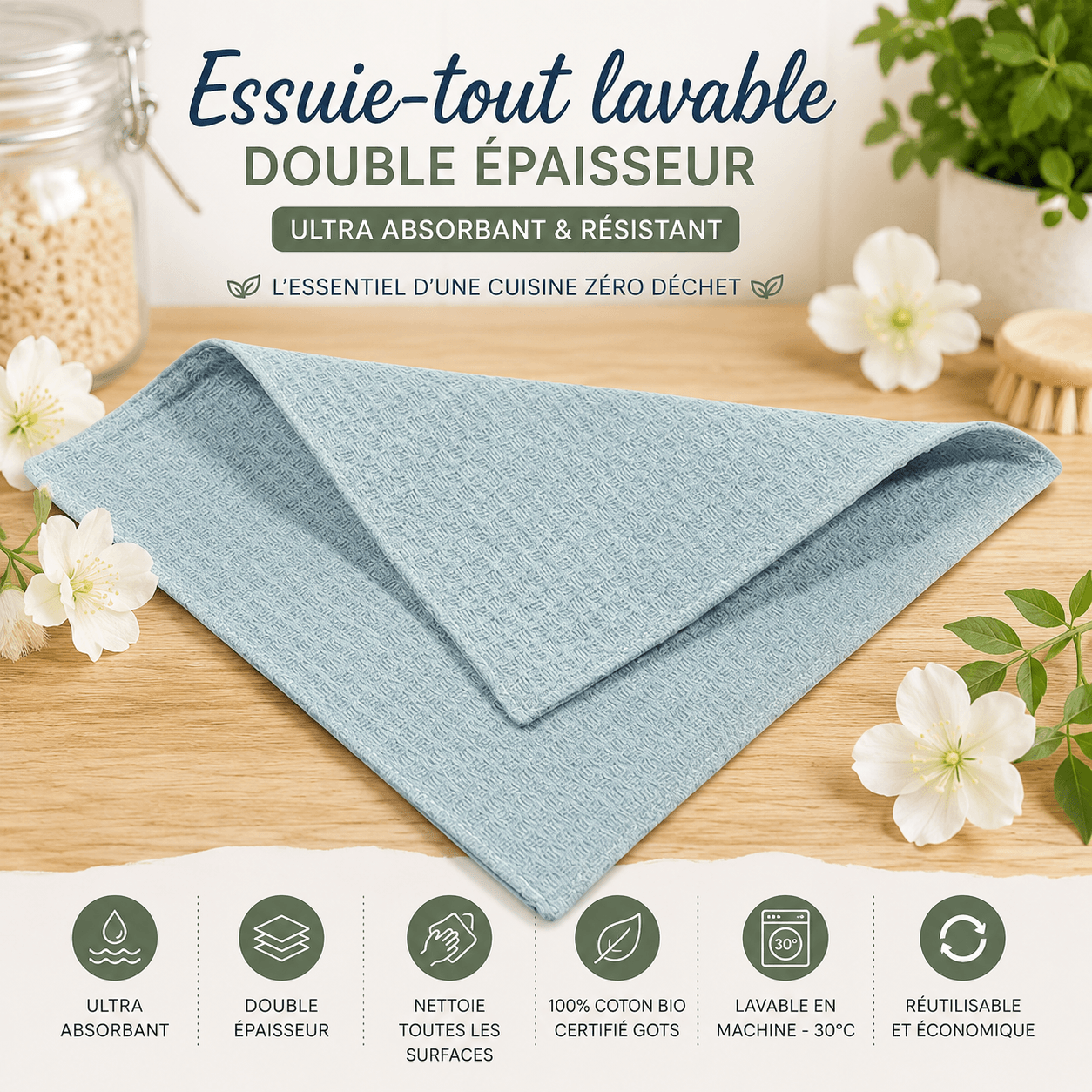 au-bonheur-de-petite-fleur-coin-cuisine-essuie-tout-coton-bio-bleu-gris-lot-3 image 3