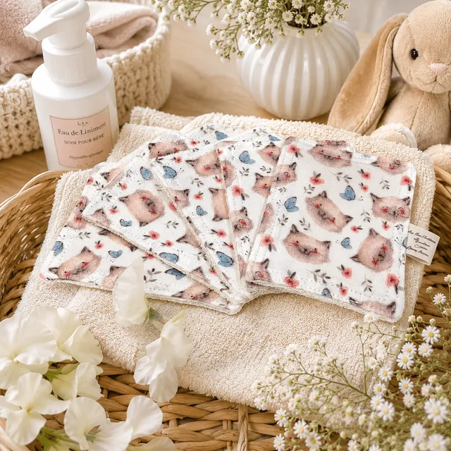 au-bonheur-de-petite-fleur-lingettes-b-b-coton-bio-x5-kitty-polka-dots image 1