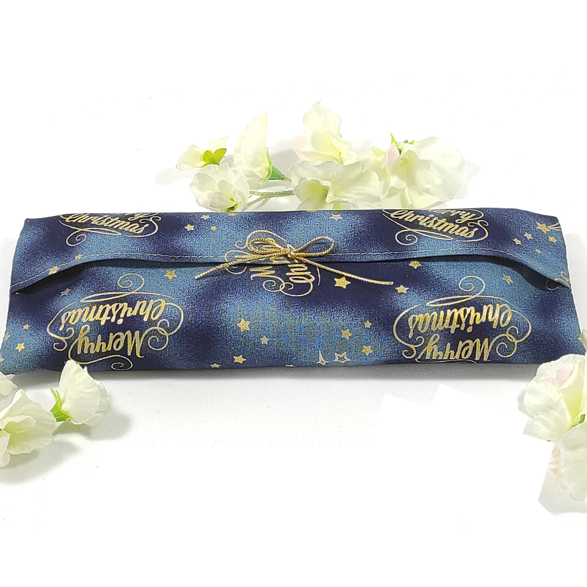 au-bonheur-de-petite-fleur-pochette-cadeau-no-l-bleue-merry-christmas-25x9-cm image 1
