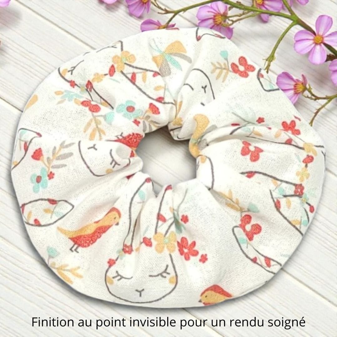 au-bonheur-de-petite-fleur-chouchou-enfant-coton-orange-lapins-fleurs image 3