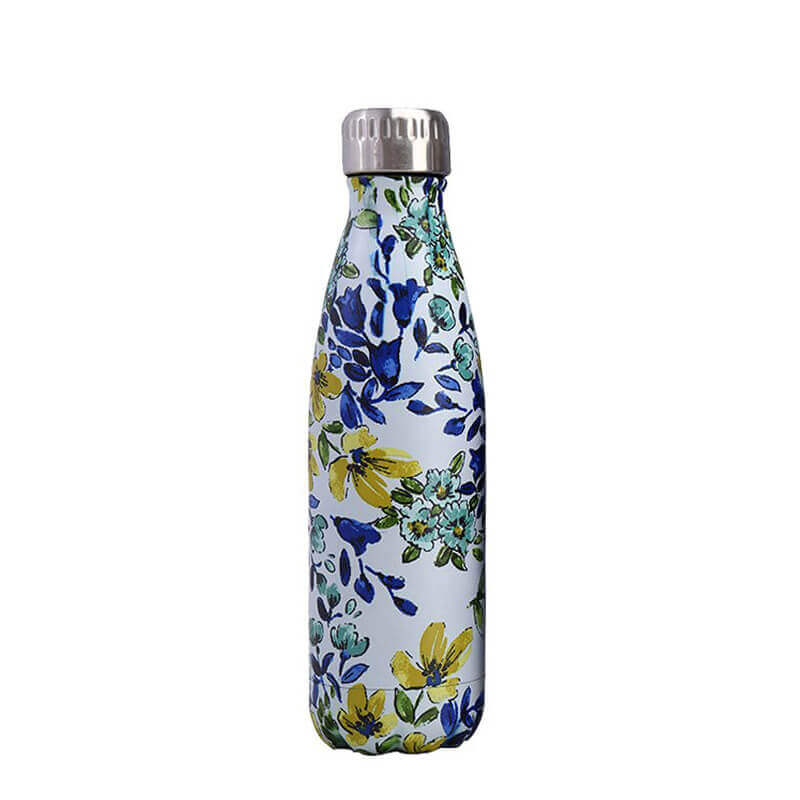 hilloo-bouteille-inox-500-ml-gourde-isotherme-fleurs-bleues image 1