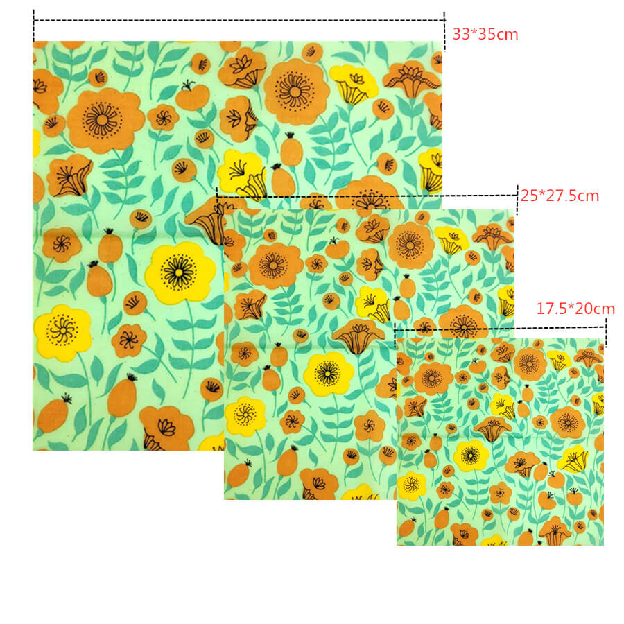 hilloo-emballage-cire-d-abeille-fleurs-oranges-x3-bee-wrap-coton image 2