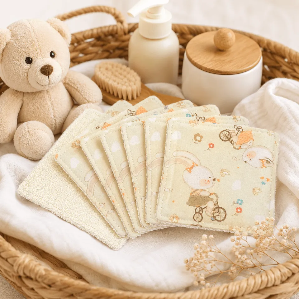 au-bonheur-de-petite-fleur-lingettes-lavables-b-b-coton-bio-oursons-x7 image 1