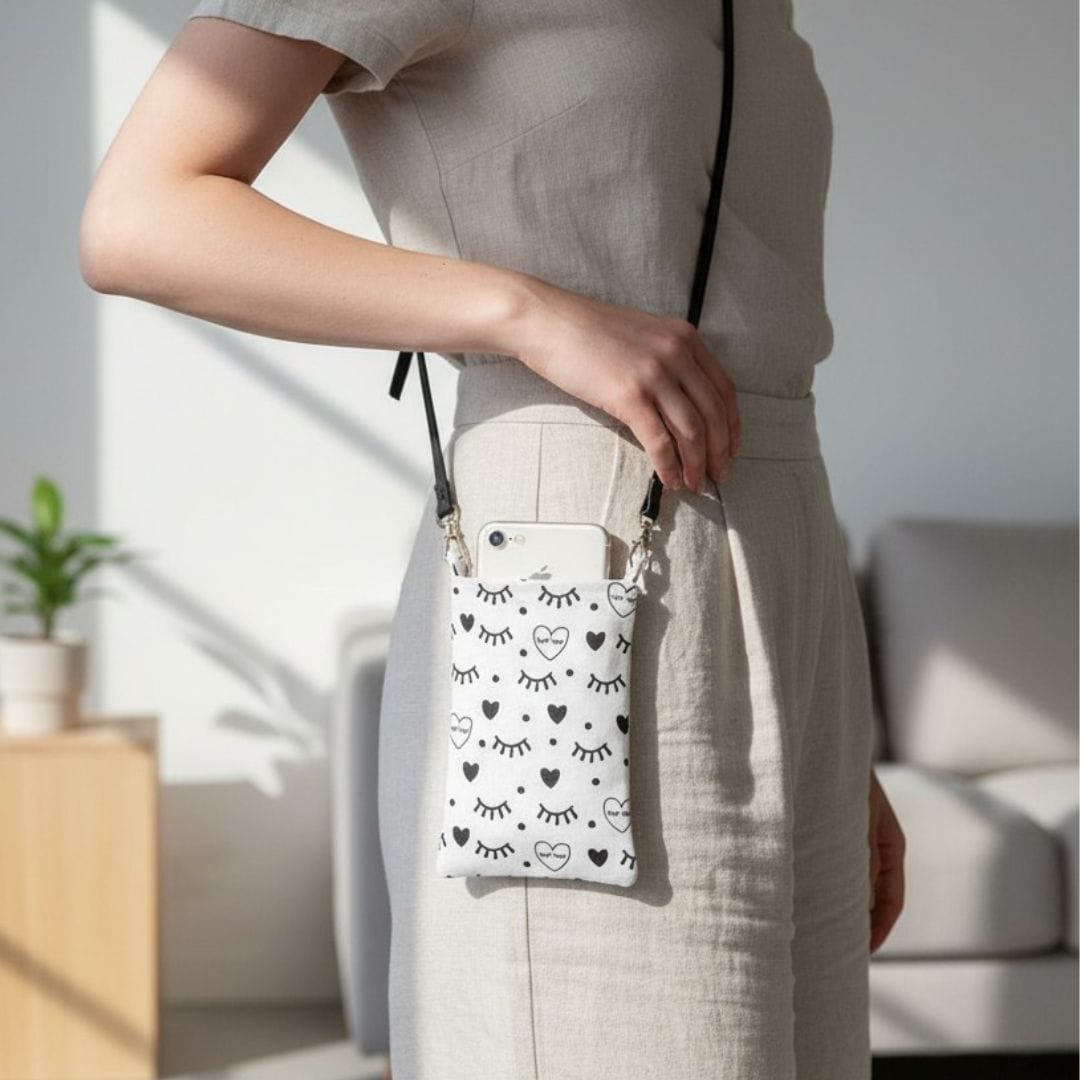 au-bonheur-de-petite-fleur-sac-t-l-phone-coton-bio-noir-blanc-bandouli-re image 6