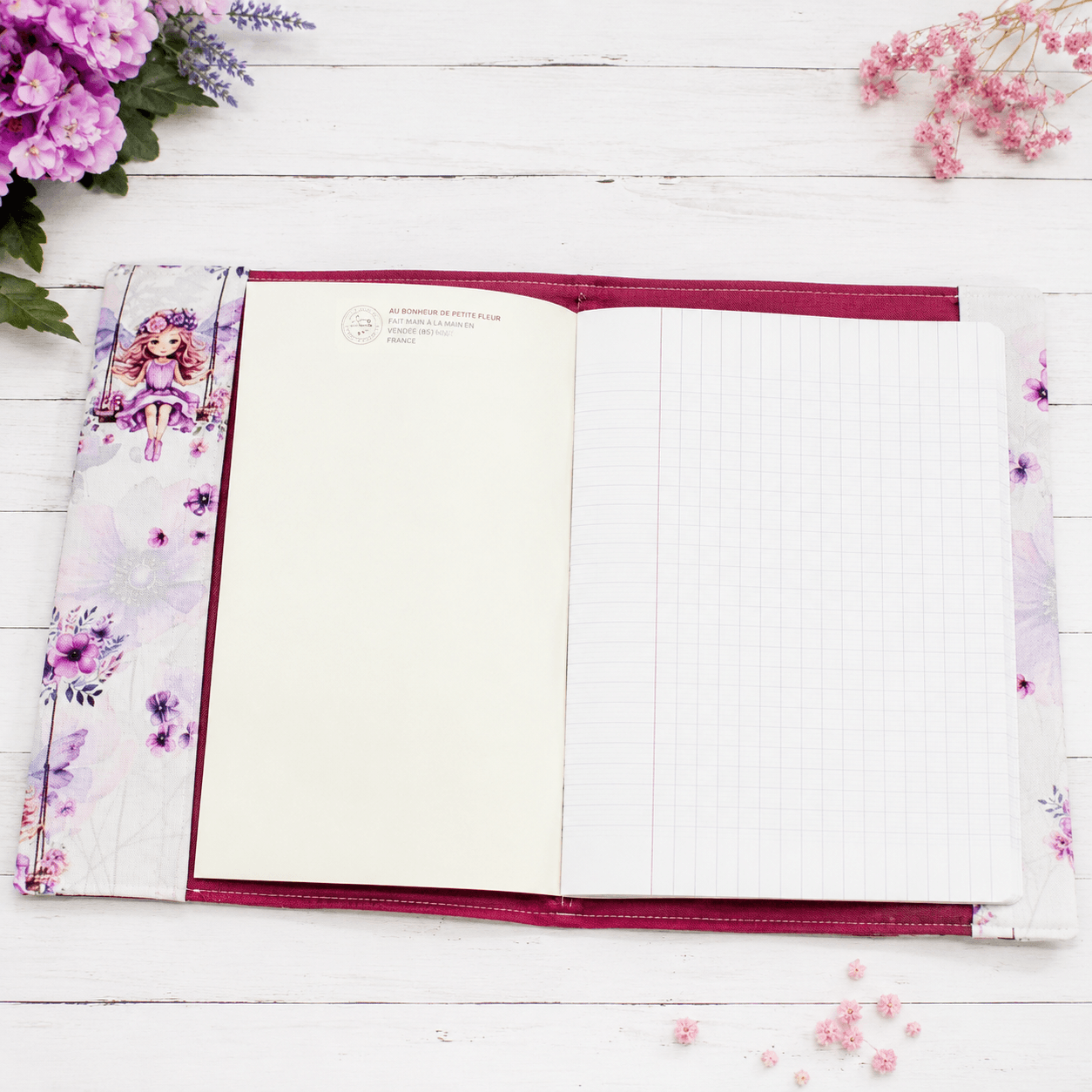 au-bonheur-de-petite-fleur-prot-ge-cahier-tissu-17x22-f-e-violette image 2