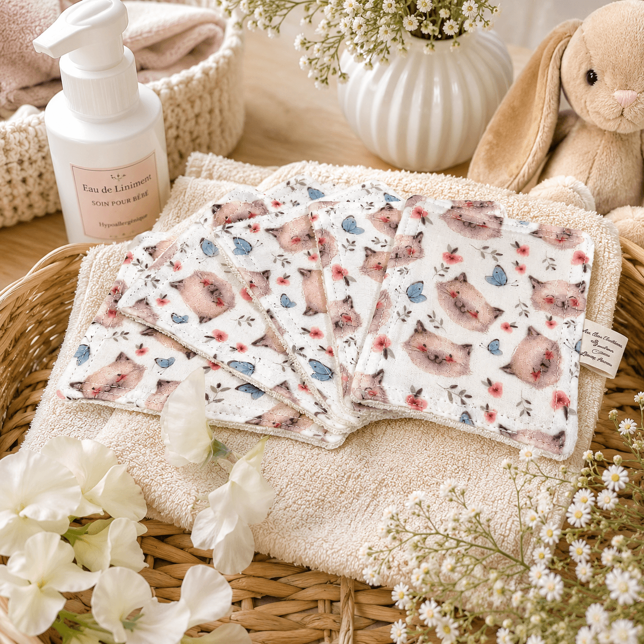 au-bonheur-de-petite-fleur-lingettes-b-b-coton-bio-x5-kitty-polka-dots image 1