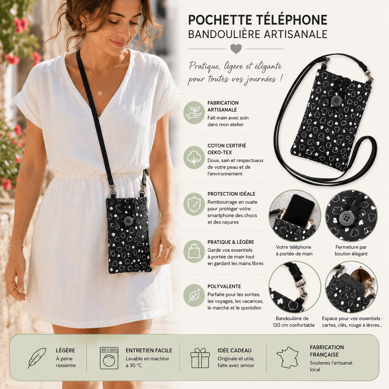 au-bonheur-de-petite-fleur-pochette-t-l-phone-bandouli-re-coton-matelass-e image 2