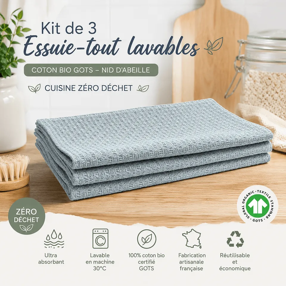 au-bonheur-de-petite-fleur-coin-cuisine-essuie-tout-coton-bio-bleu-gris-lot-3 image 1