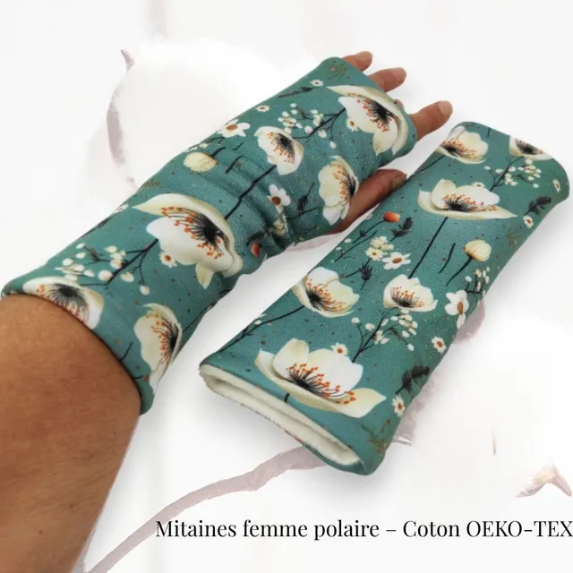 au-bonheur-de-petite-fleur-mitaines-femme-polaire-vertes-26-cm-sans-doigts image 1
