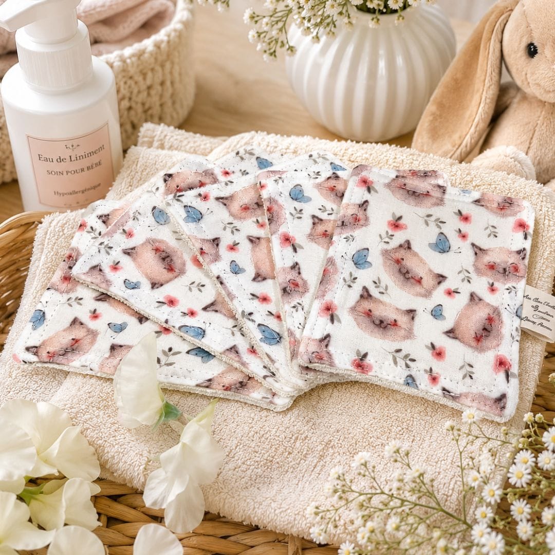 au-bonheur-de-petite-fleur-lingettes-b-b-coton-bio-x5-kitty-polka-dots image 2