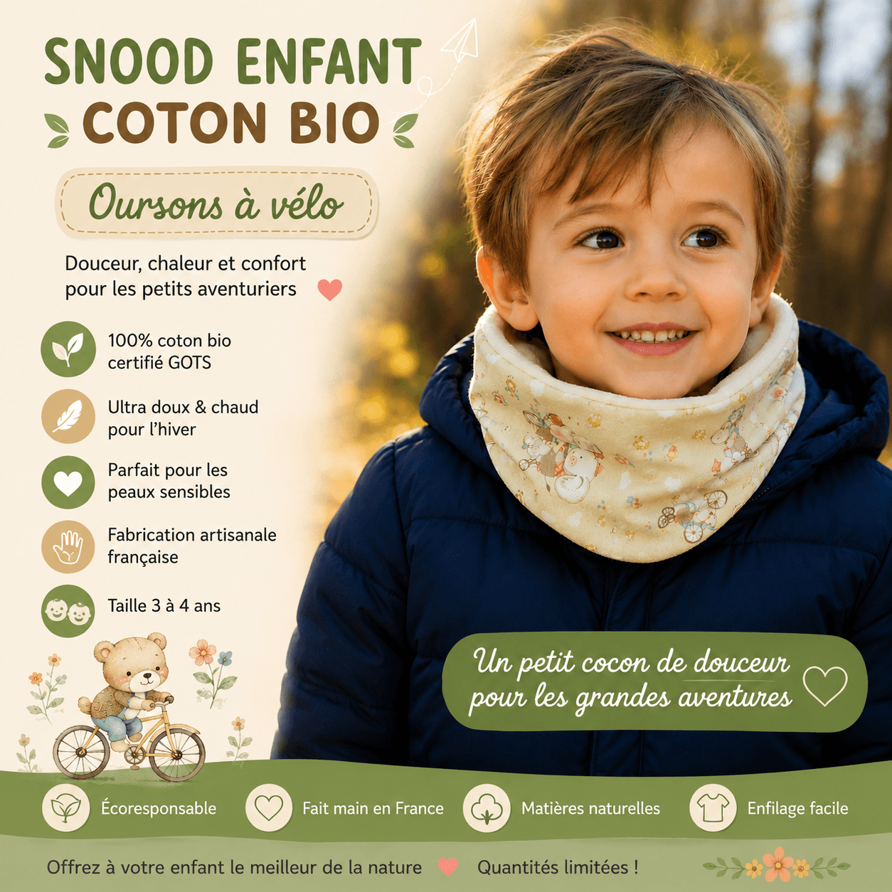 au-bonheur-de-petite-fleur-snood-enfant-oursons-v-lo-3-4-ans-bio image 3
