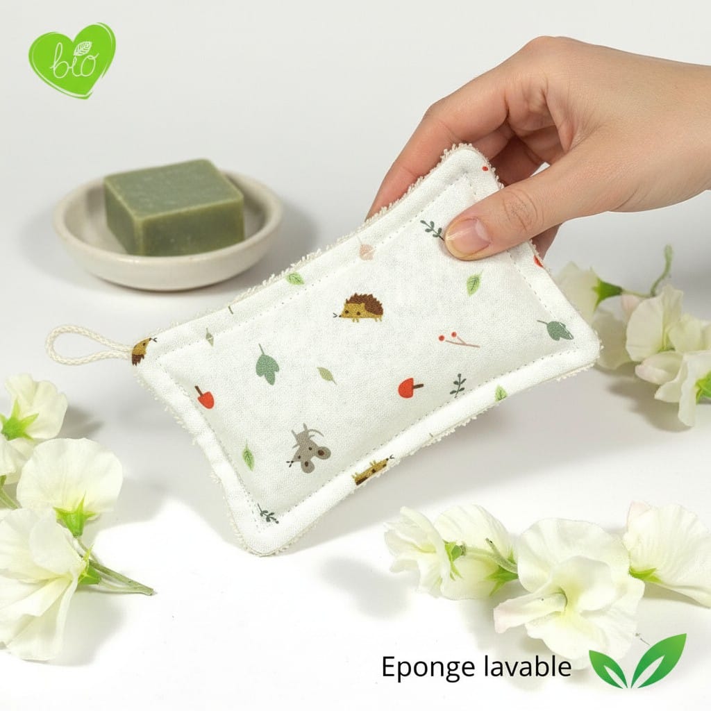 au-bonheur-de-petite-fleur-ponge-lavable-petits-amis-coton-bio-salle-bain image 1