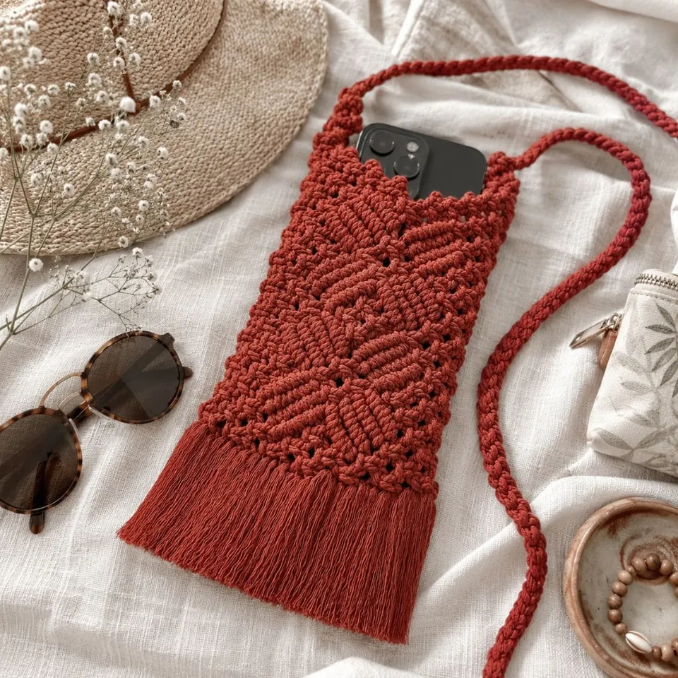 au-bonheur-de-petite-fleur-pochette-t-l-phone-macram-rouge-bandouli-re image 1