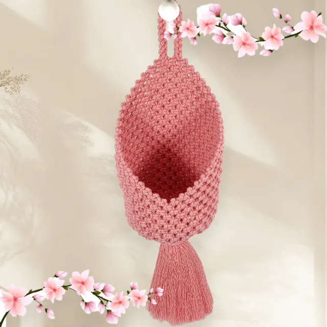 au-bonheur-de-petite-fleur-panier-suspendu-rose-rangement-mural-macram image 1