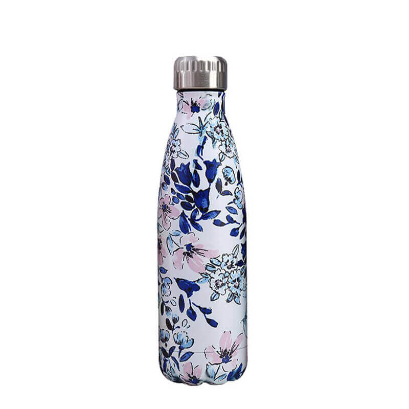 hilloo-fleurs-roses-et-bleues-bouteille-inox-isotherme-500ml image 1