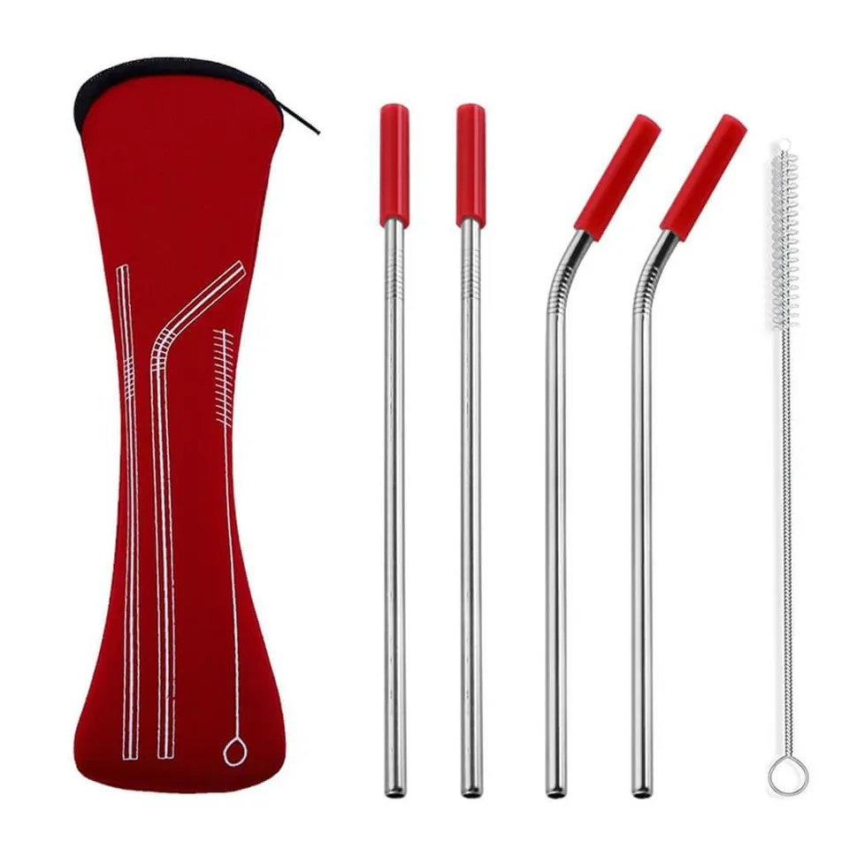 hilloo-pailles-inox-embout-silicone-paille-couleur-lot-de-4-tui image 1