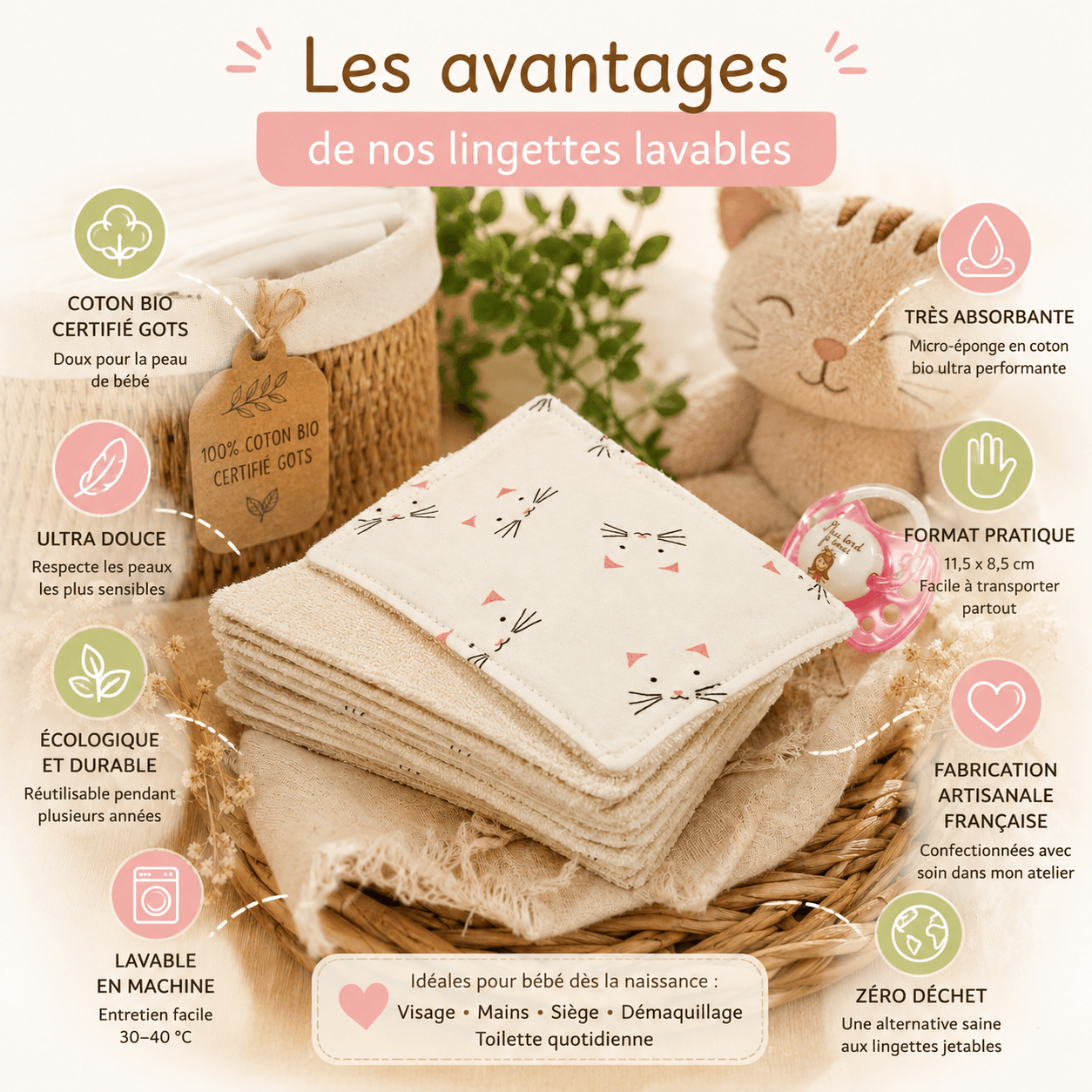 au-bonheur-de-petite-fleur-lingettes-b-b-lavables-chats-lot-7 image 3