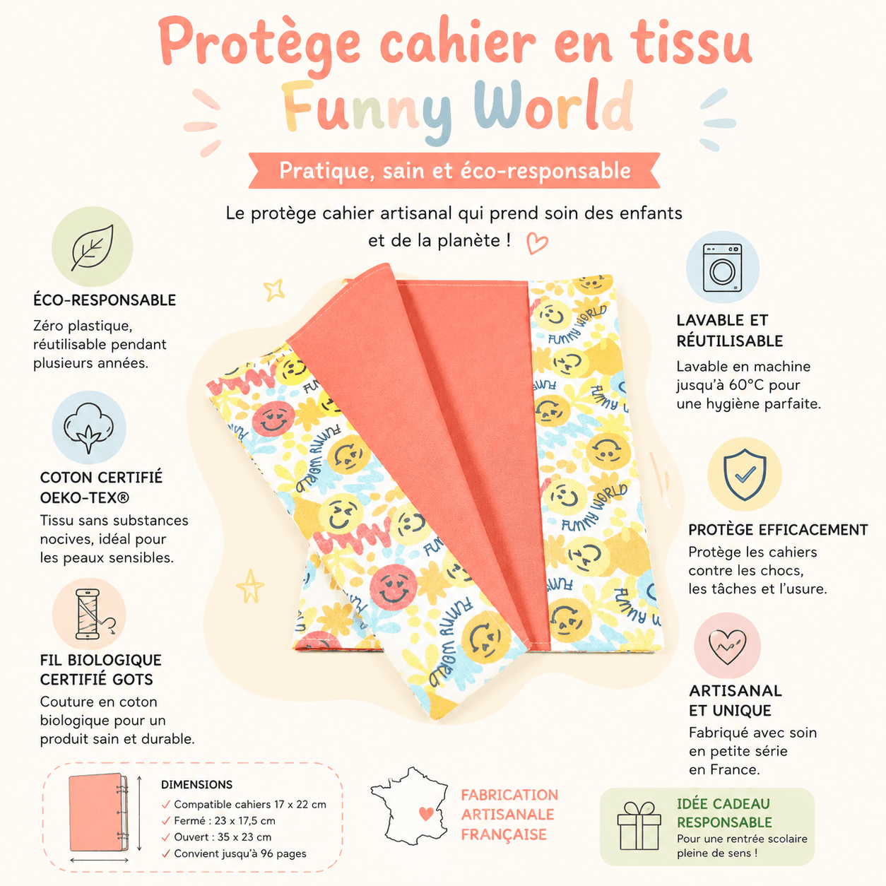 au-bonheur-de-petite-fleur-prot-ge-cahier-funny-world-17x22-cm-lavable image 3
