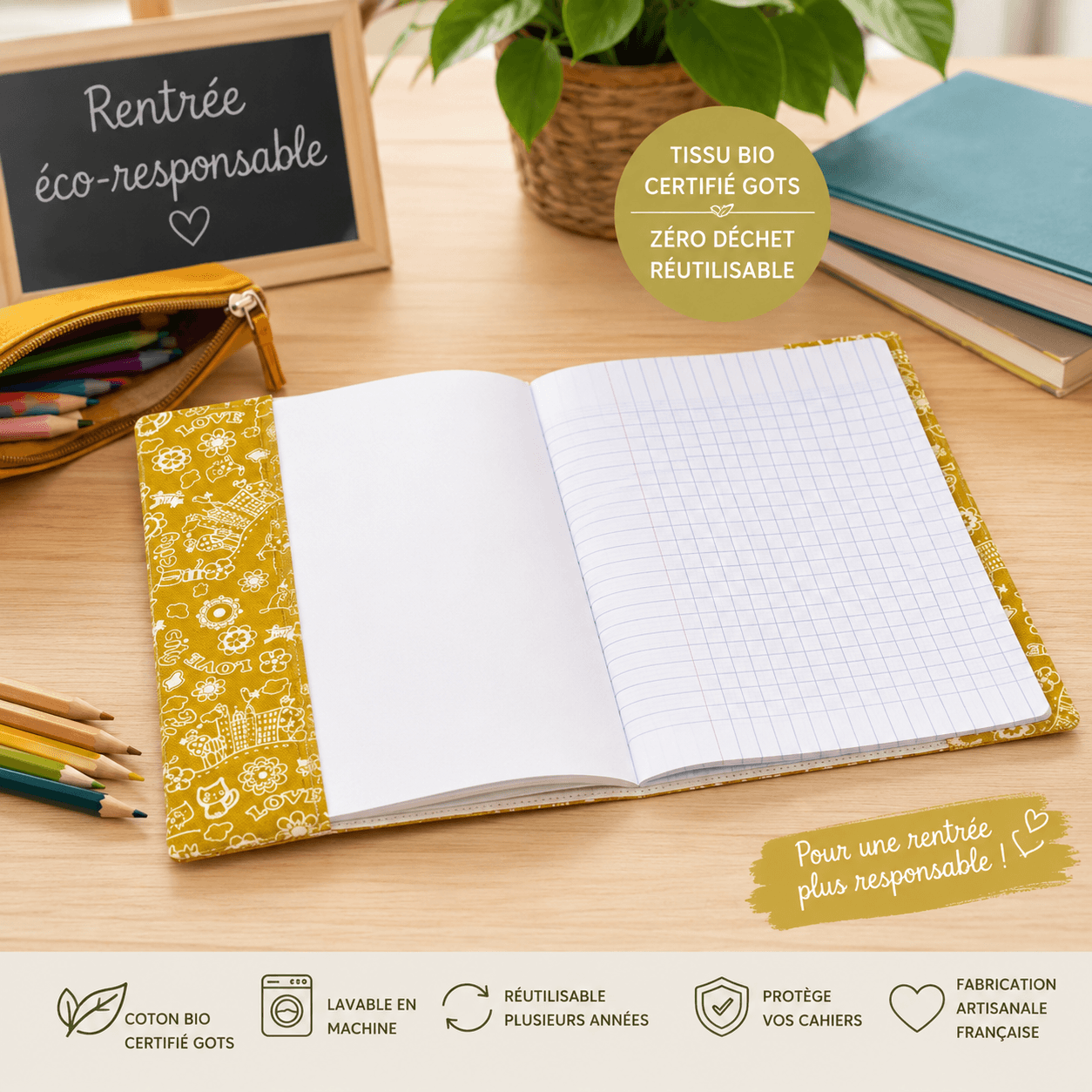 au-bonheur-de-petite-fleur-prot-ge-cahier-tissu-bio-17x22-city-jaune image 2