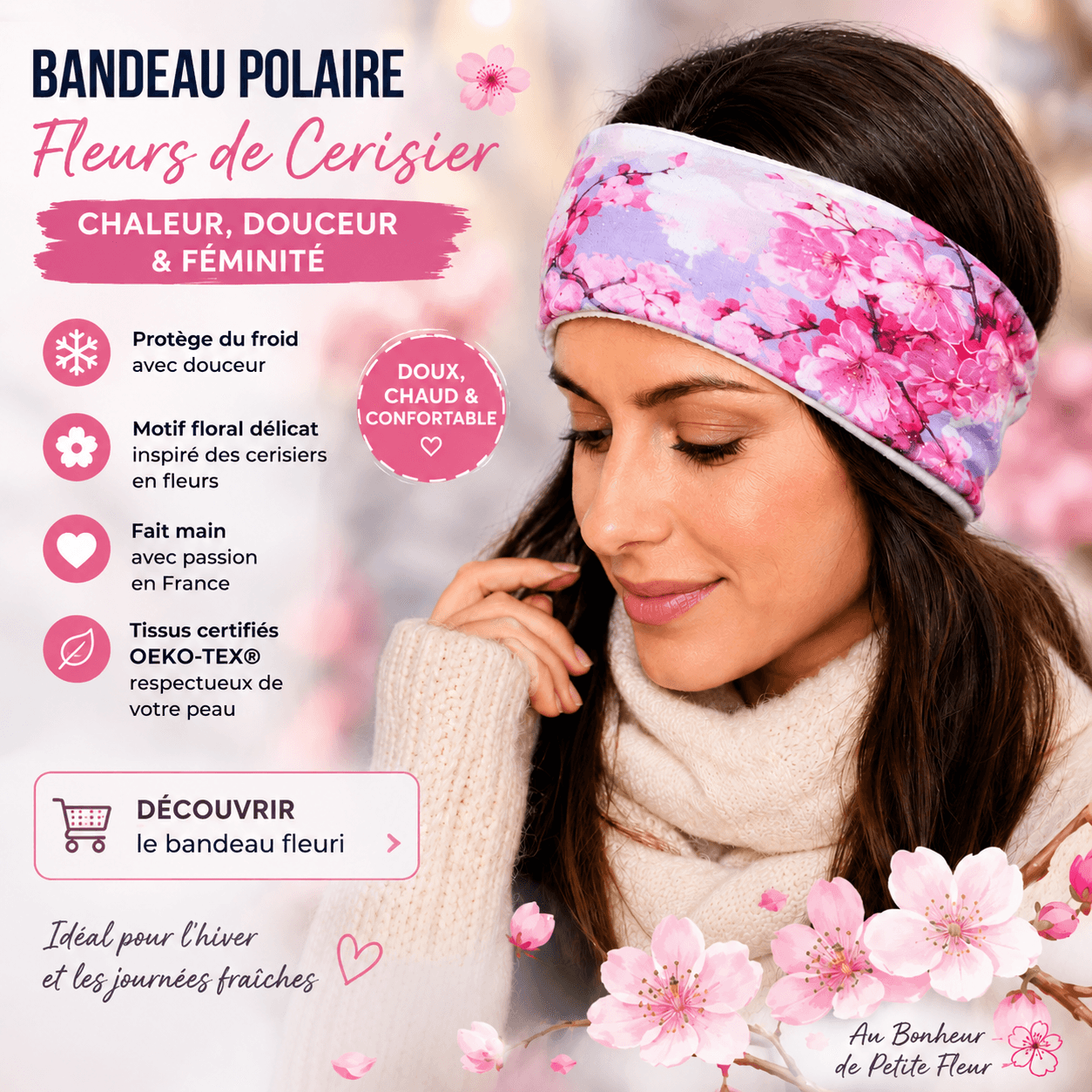 au-bonheur-de-petite-fleur-bandeau-polaire-fleurs-de-cerisier-femme image 2