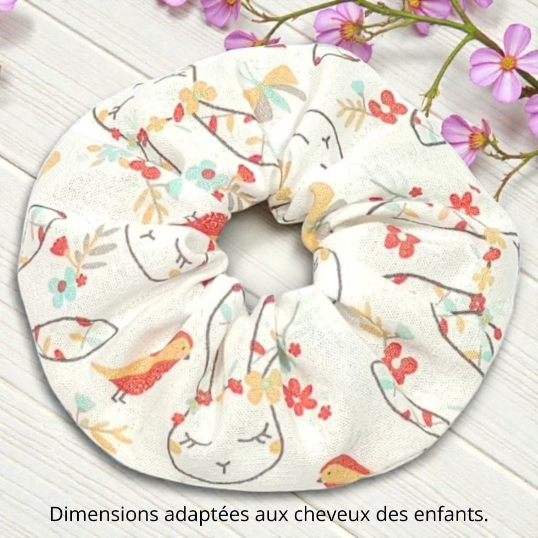 au-bonheur-de-petite-fleur-chouchou-enfant-coton-orange-lapins-fleurs image 2