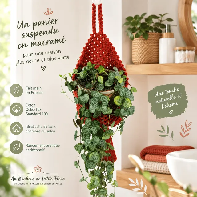 au-bonheur-de-petite-fleur-panier-suspendu-macram-brique-coton image 1